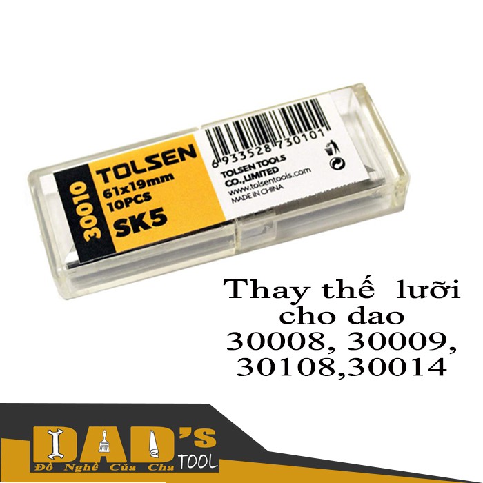 LƯỠI DAO LIỀN SK5 ( HỘP 10 LƯỠI) 61x19x0.6 - TOLSEN 30010