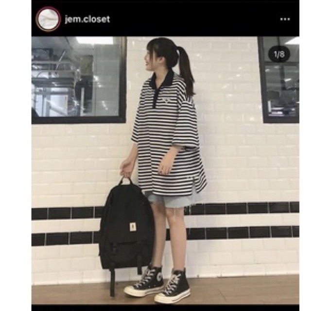 Áo thun polo form rộng sọc ngang của jem.closet