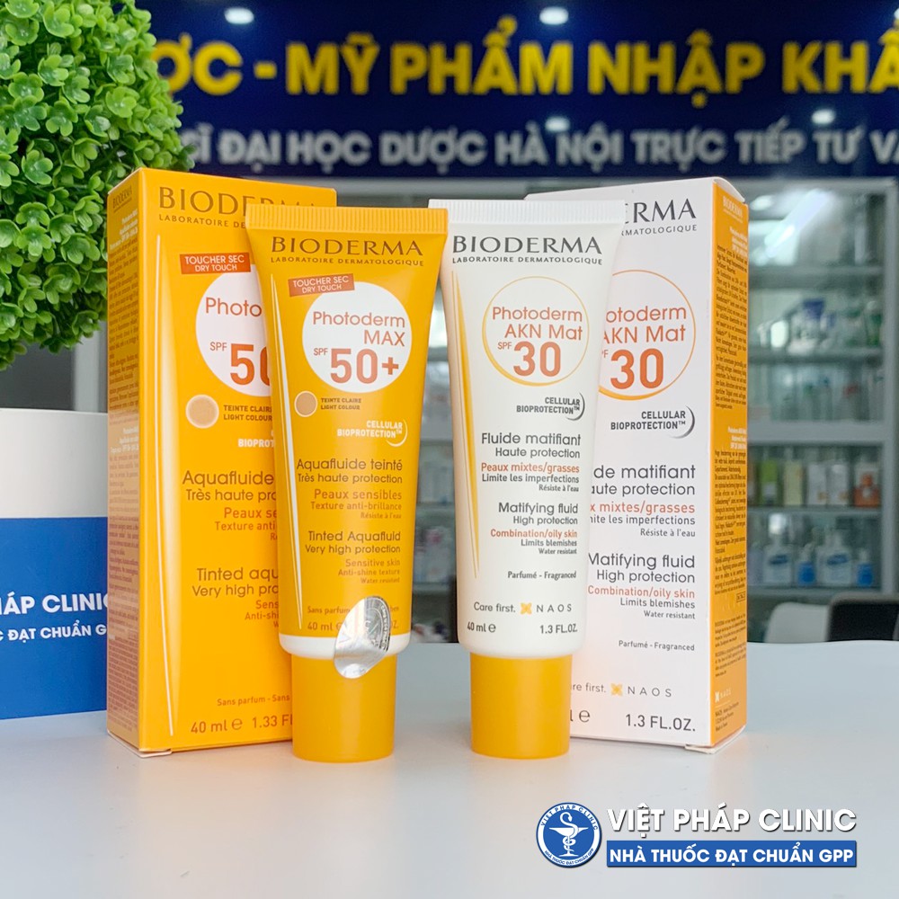 Kem chống nắng Bioderma Photoderm Akn Mat SPF30+, Aquafluide SPF50+