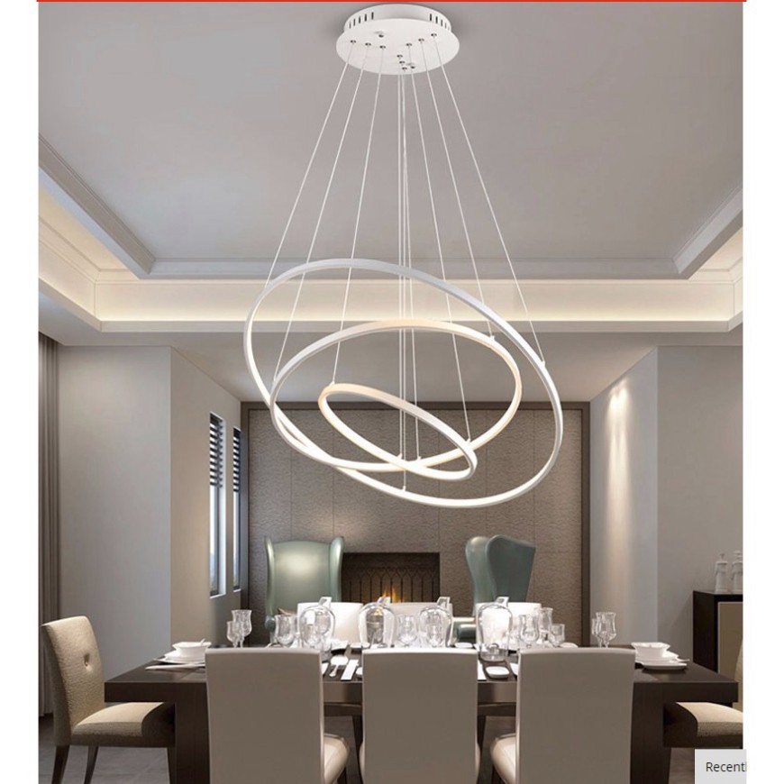 Đèn Thả Trang Trí - Đèn Thả Trần Không Gian Led TBD898 Hình Tròn 3 Vòng Viền Trắng, 3 Chế Độ Ánh Sáng - Điều Khiển Từ Xa