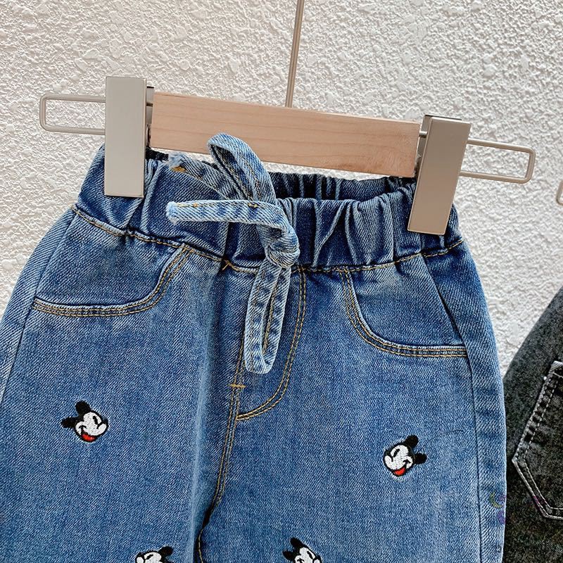 Quần jeans thêu hình hoạt hình phong cách Hàn Quốc thời trang cho bé dễ thương