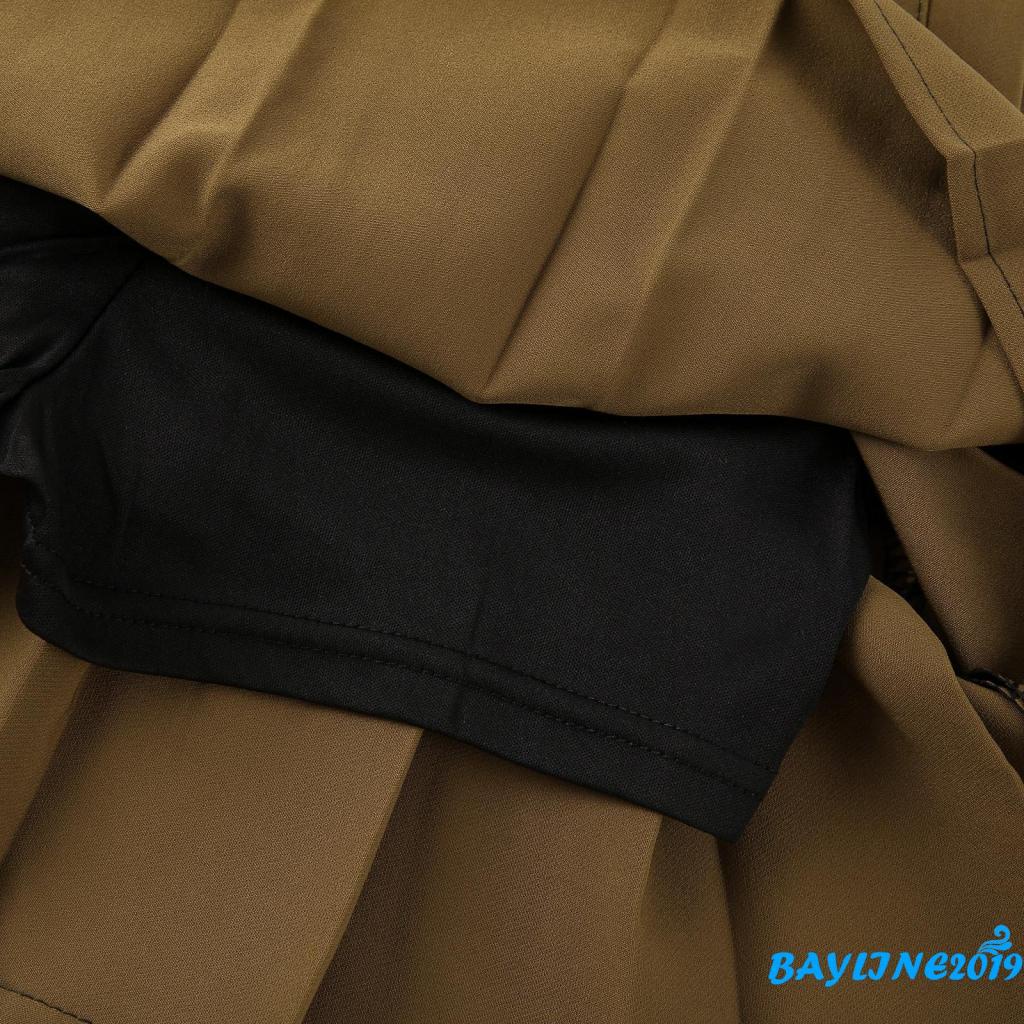 Chân váy tennis xếp ly lưng cao có khóa kéo màu xanh lá / nâu phong cách Preppy trẻ trung cho người lớn