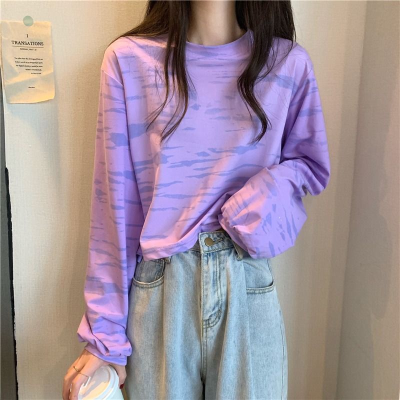 Áo Thun Lửng Tay Dài Dáng Rộng Họa Tiết Màu Nhuộm Thời Trang Mùa Hè 2022