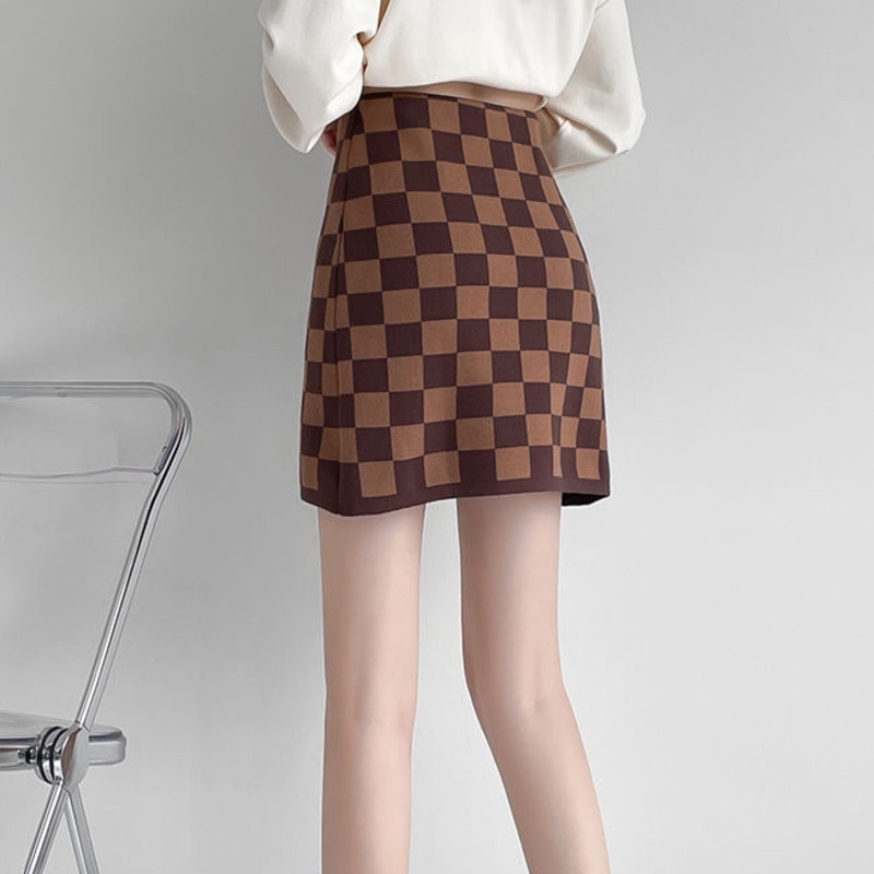 Chân Váy Chữ A Họa Tiết Caro Phong Cách Hàn Quốc Thời Trang Thu Đông 17E218