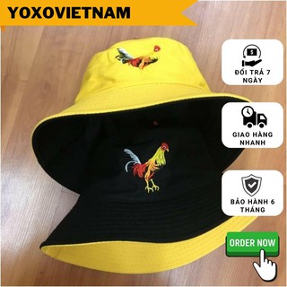Mũ tai bèo ❤️ Nón tai bèo thêu hình con gà trống mới lạ màu vàng form unisex nam nữ NTB006