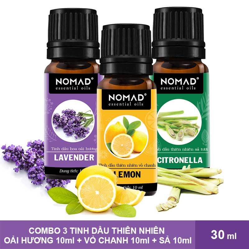 Combo 3 Tinh Dầu Nomad: Hoa Oải Hương (10ml) + Vỏ Chanh (10ml)  + Sả Tươi (10ml)