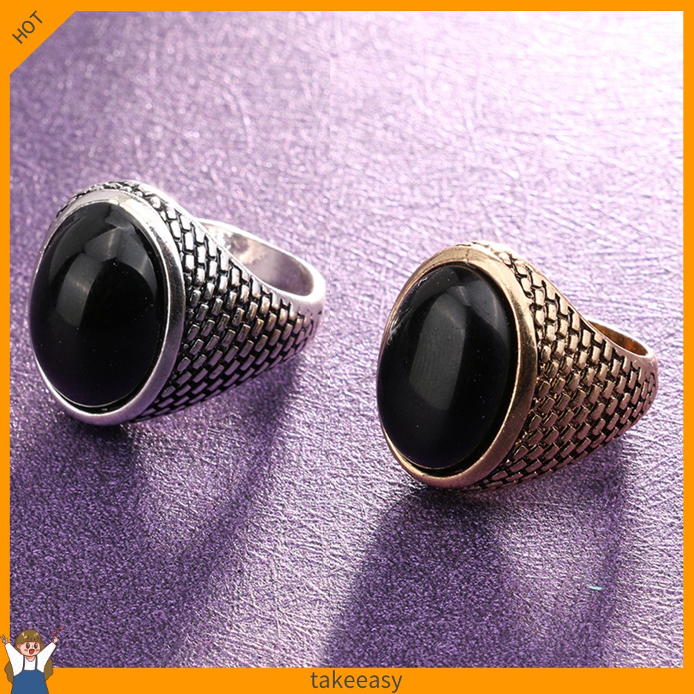 Nhẫn Đính Đá Nhân Tạo Hình Oval Phong Cách Gothic Punk Dành Cho Nam