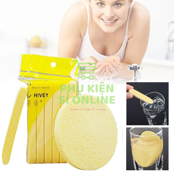 Bọt biển nén /Bông mút rửa mặt Chivey ngâm nước nở dai ,mềm, mịn