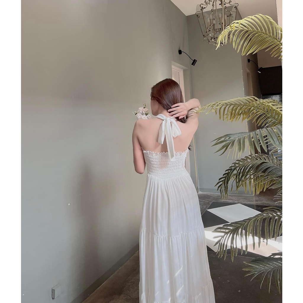 [Ảnh thật] Đầm maxi dây yếm khoét ngực lai bèo