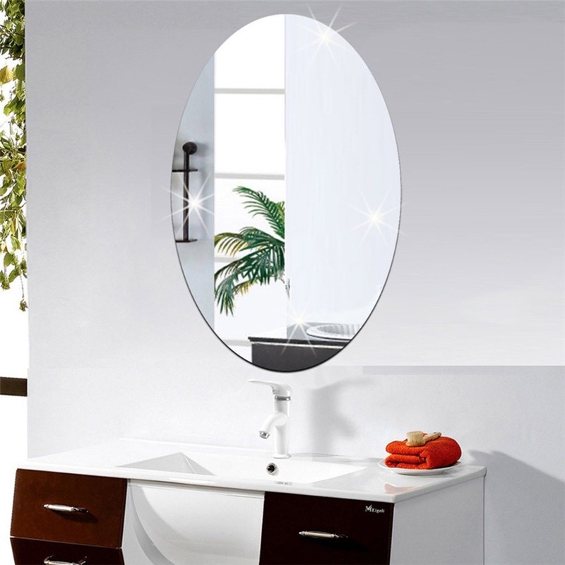 Miếng Dán Tường/Gương Bằng Acrylic Phản Quang Chống Nước Hình Oval Nhỏ Gọn Có Thể Tháo Gỡ Trang Trí Nhà Tắm
