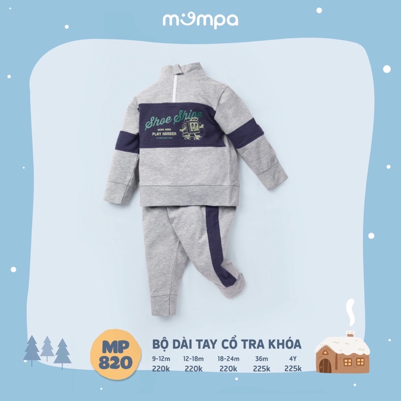 Bộ dài tay Mompa cổ tra khóa cá tính năng động cho bé 9 tháng - 4 tuổi