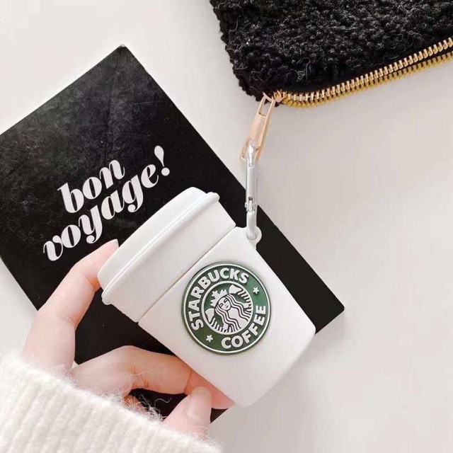 Vỏ bao đựng tai nghe không dây  trà sữa Starbuck trắng - Case 1/2 chống va đập