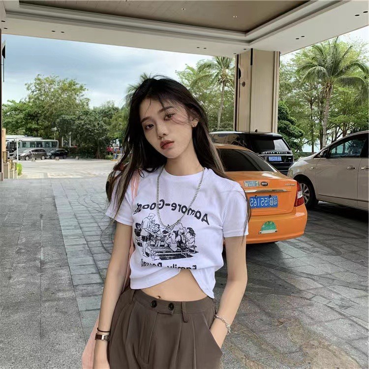 Áo thun ZHELIHANGFEI tay ngắn in họa tiết thời trang gợi cảm cho nữ