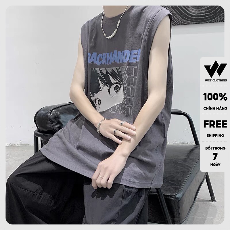 Áo thun ba lỗ WIIS unisex form rộng sát nách BACKHANDER thời trang nam nữ oversize