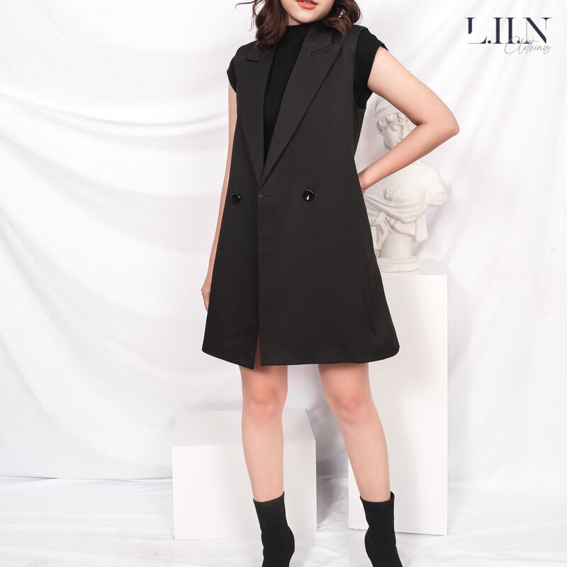 Áo vest gile nữ LIIN CLOTHING đủ size, dáng dài màu đen cổ Vest, phong cách Hàn Quốc thanh lịch V5200 | BigBuy360 - bigbuy360.vn