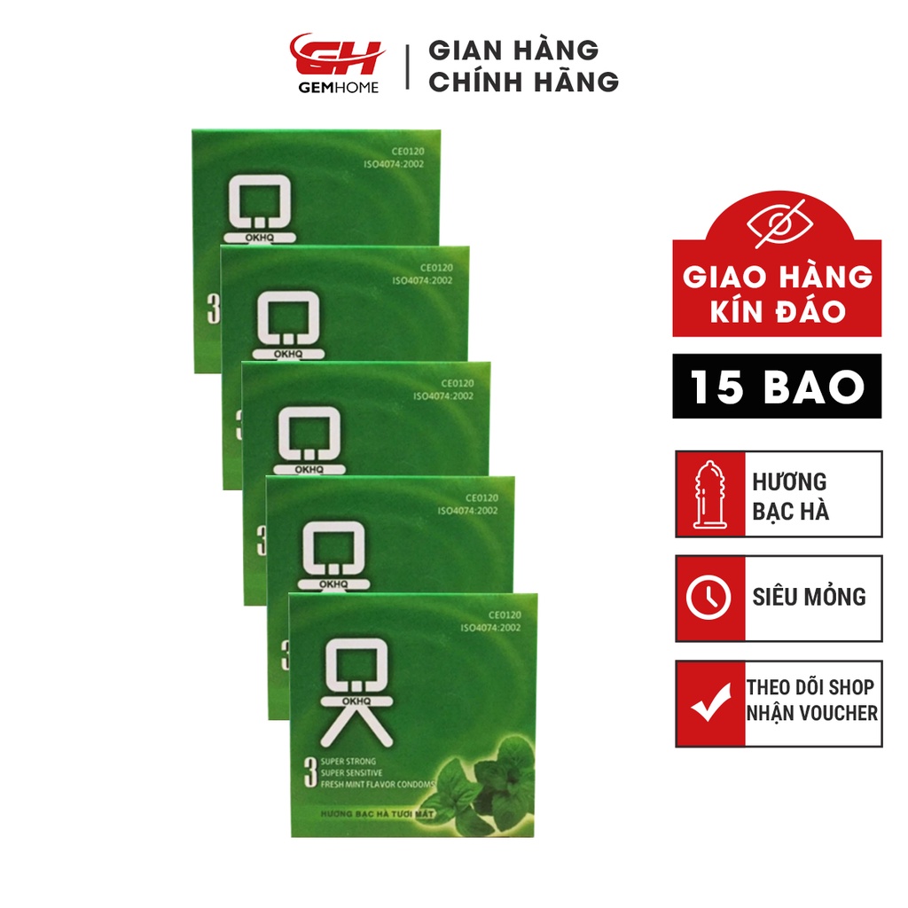 Bao cao su OKHQ mát lạnh cho cảm giác thăng hoa 5 hộp nhỏ (15 bao) GEMHOME