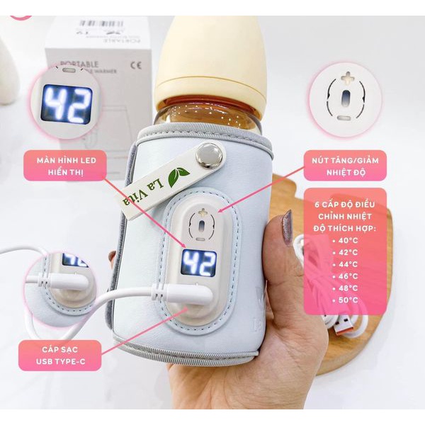 Túi hâm ủ bình sữa di động thông minh, máy ủ hâm bình sữa sạc bằng USB LAVITA