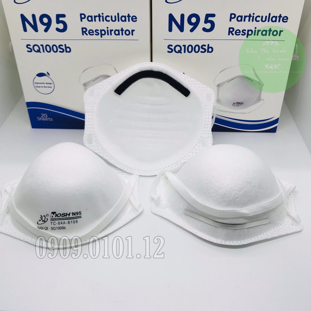 Khẩu trang n95 SQ100SB chính hãng 3Q hộp 20 cái, kn95 mask cao cấp chuẩn ffp2 lọc trên 94% bụi mịn pm2.5