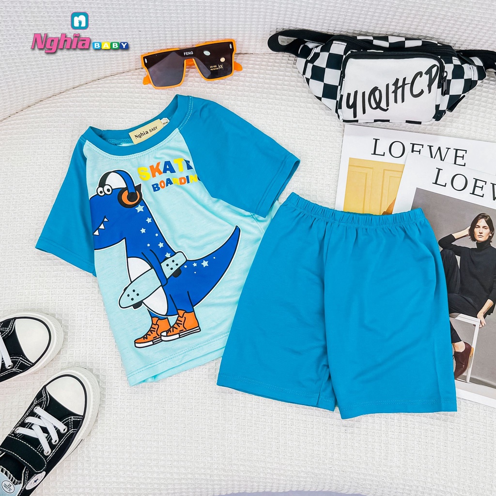 Đồ bộ bé trai - Bộ ngắn tay thun thời trang trẻ em, đồ bộ NGHĨA BABY hình mặt gấu tay ngắn 7-23kg