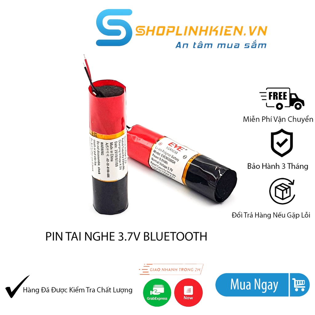Bộ 2 Pin Lipo 3.7V 220mAh trụ dài 3cm đường kính 1CM thương hiệu EVE - ShopLinhKienM2M