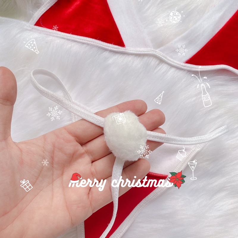 Bộ đồ lót gồm áo ngực và quần lót lọt khe vải nhung  Set đồ lót giáng sinh cosplay sexy - KellyWang