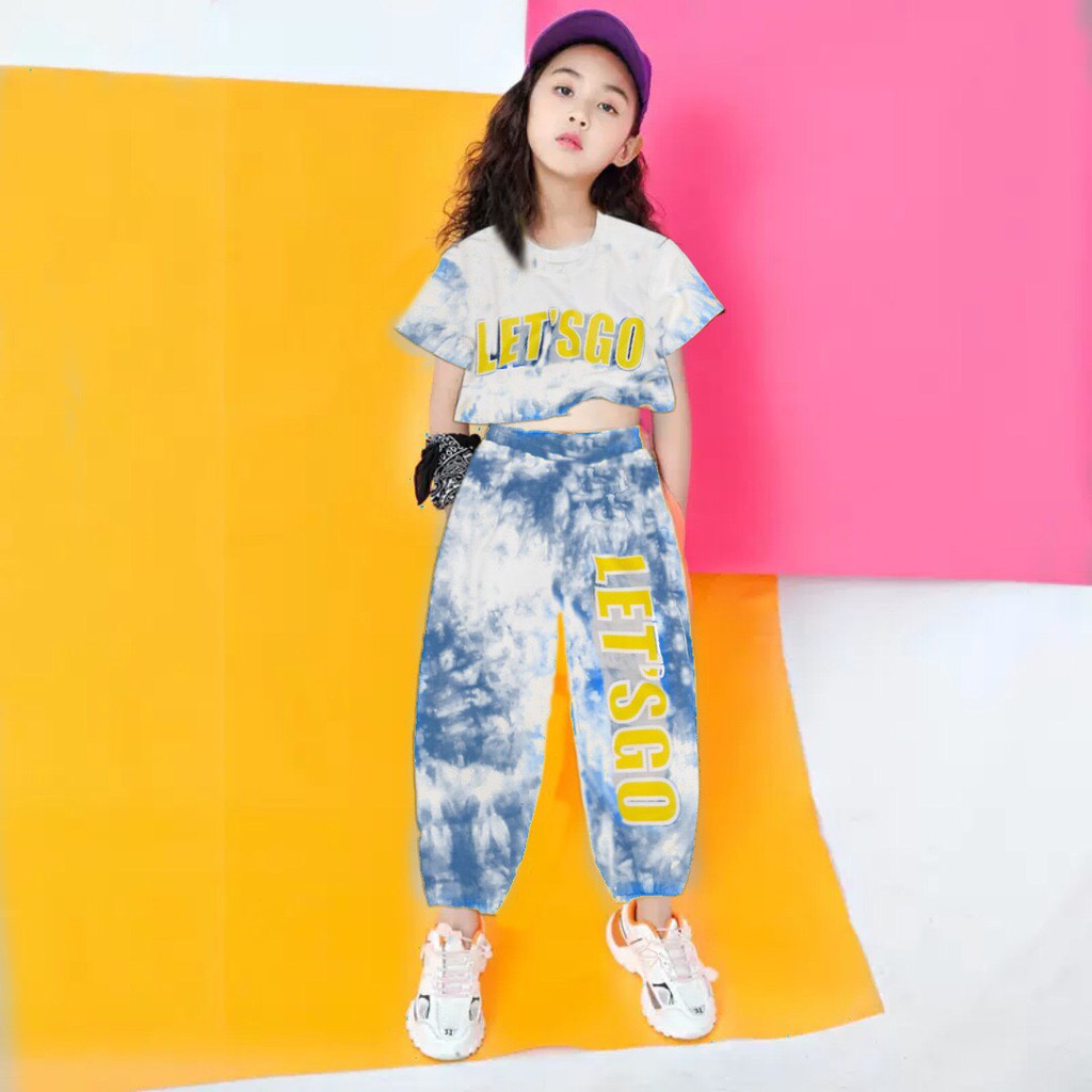 Bộ bé gái hip hop Let's Go thun cotton loan hot trend 2021 xinh mát mùa hè