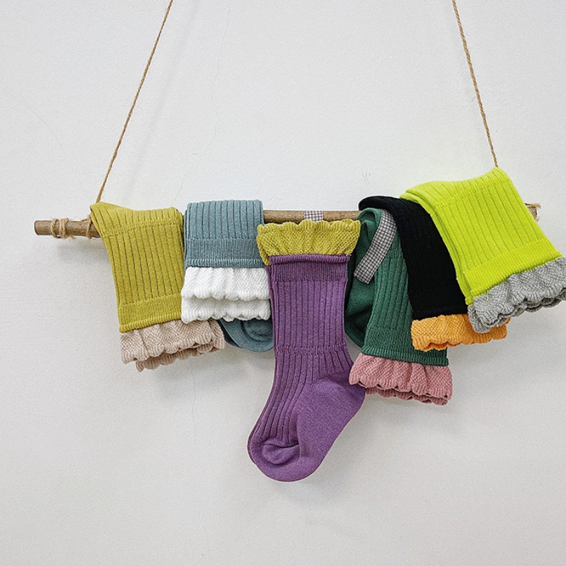 Set 3 Đôi Vớ Cotton Phối Ren Nhiều Màu Sắc Phong Cách Hàn Quốc Cho Bé Gái