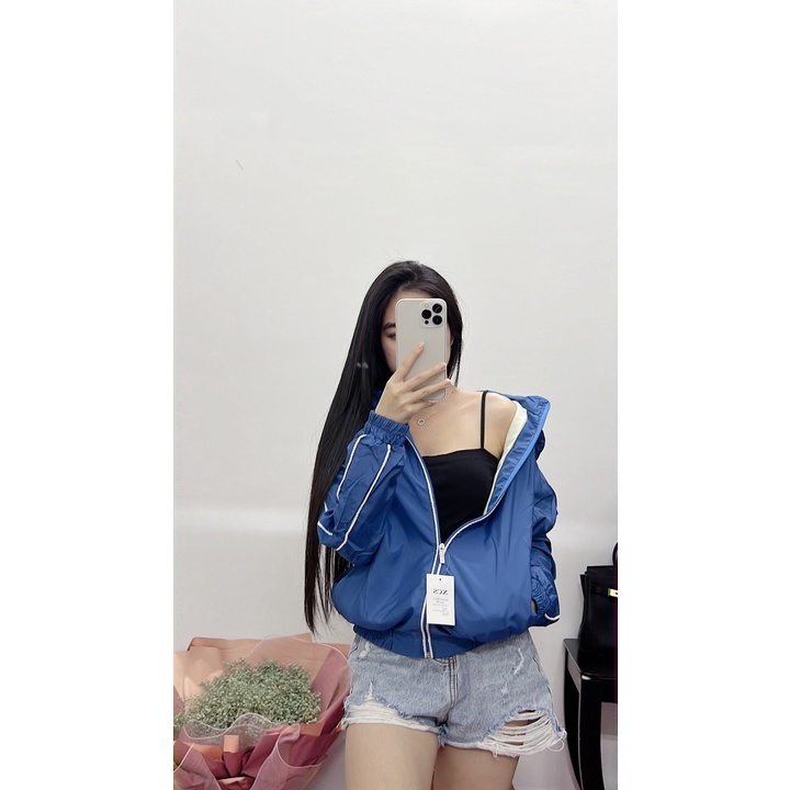 Áo khoác gió nữ nam xanh trơn viền trắng, áo khoác gió 2 lớp hàng xịn,tốt,bền GZAK015 Store Q&amp;P