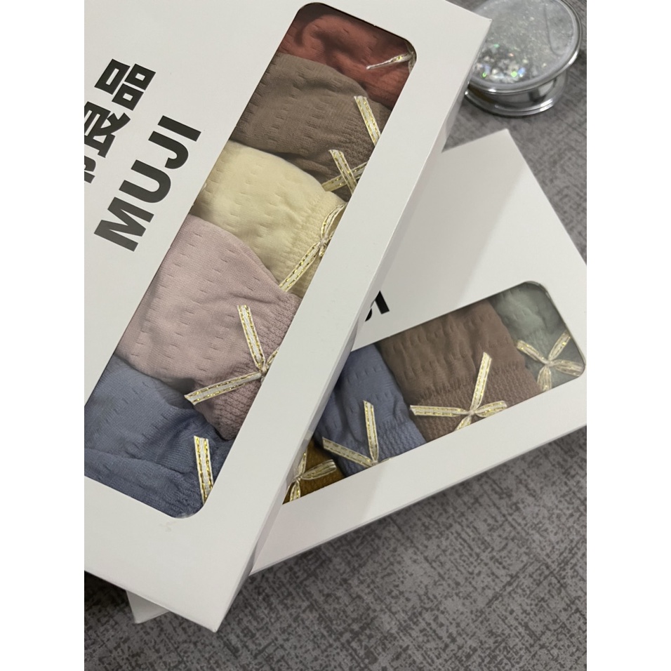 Hộp 5 Quần Lót Nữ muji Cotton Kiểu Nhăn Nơ Co Giãn 4 Chiều Mềm Mại Thoáng Khí 556