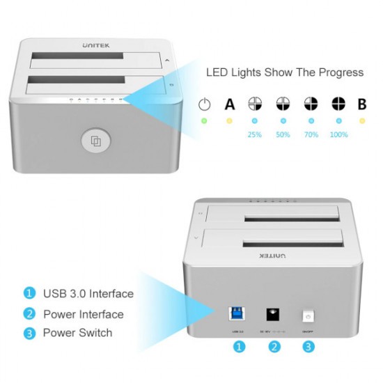 HDD Docking Unitek 2.5/3.5 Sata Y 3026 3.0 Đế cắm 2 ổ cứng Unitek 2.5 3.5 usb 3.0