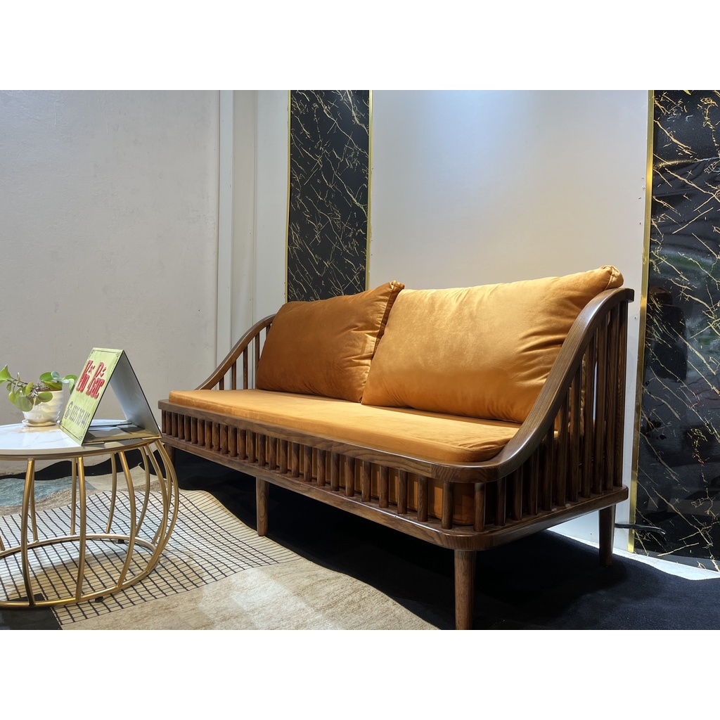 Ảnh thật sofa phong cách scandinavian vintage hiện đại giá rẻ - ghế sôfa nan gỗ sồi nga 100%