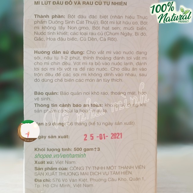 MÌ LỨT RAU CỦ HỮU CƠ TỰ NHIÊN 500G sợi mềm dùng cho mọi người, trẻ nhỏ, người cao tuổi... | BigBuy360 - bigbuy360.vn