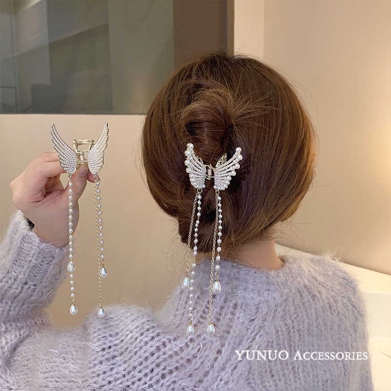 Tender afternoons Kẹp Tóc Kim Loại Hình Bướm Đính Ngọc Trai Thời Trang Hàn Quốc