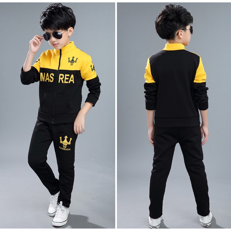 Bộ 2 Món Áo Khoác In Chữ + Quần Dài Cỡ Lớn Thời Trang Mùa Thu Cho Bé Trai 4-12 Tuổi