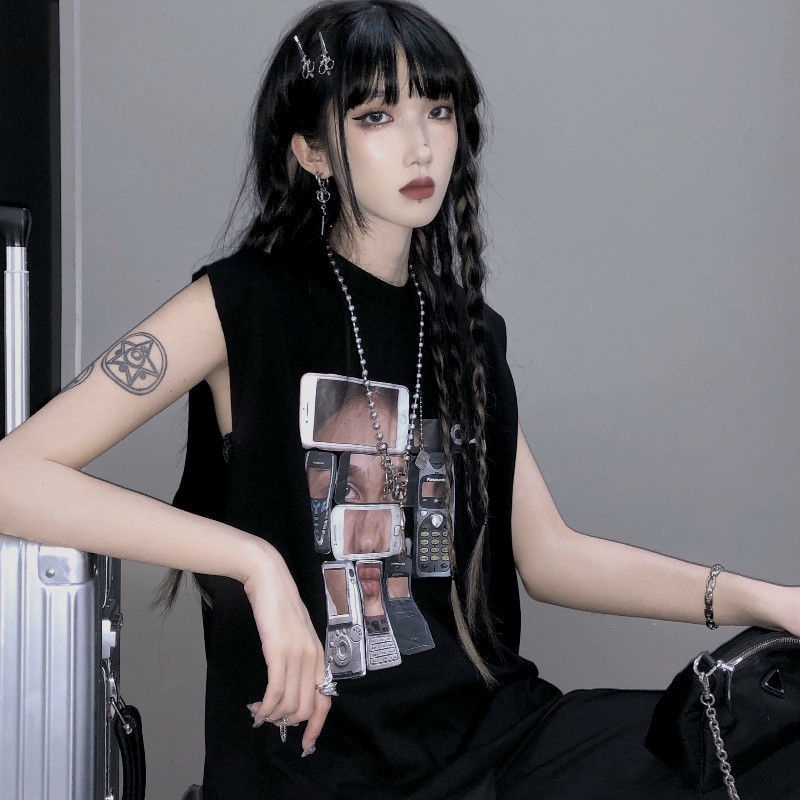 Jiashucheng Áo Thun Không Tay Dáng Rộng Phong Cách Harajuku Thời Trang Mùa Hè Hàng Mới Dành Cho Bạn Nữ