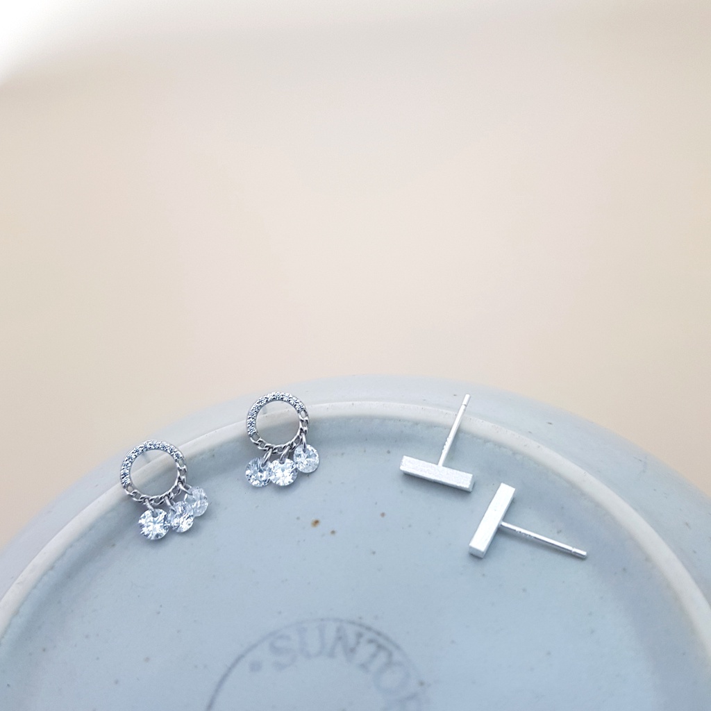 Bông tai bạc EVERMORE, khuyên tai simple thanh bạc Ý 925 cao cấp, phong cách minimalist, thanh lịch - H028