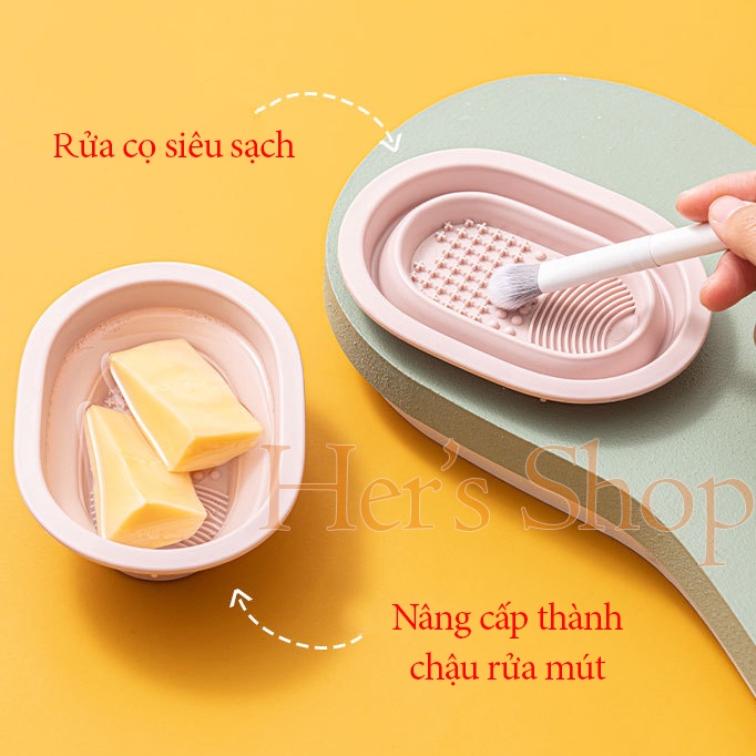 Miếng Rửa Cọ Trang Điểm Gấp Gọn Tiện Lợi - Dụng Cụ Vệ Sinh Cọ Make Up Chất Liệu Silicone Cao Cấp