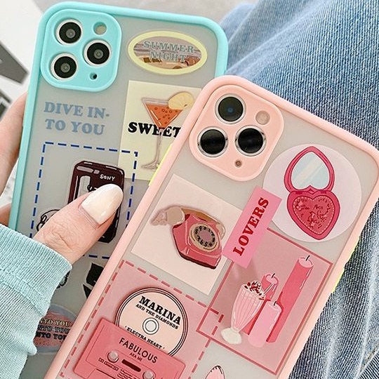 Ốp lưng iphone đẹp Basic lưng nhám Full viền vuông màu bảo vệ camera hình LOVE anime độc đáo