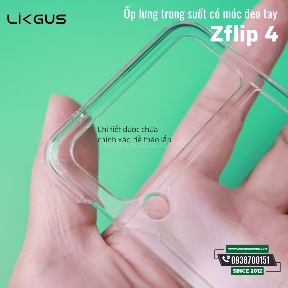 Ốp lưng Samsung Zflip 4 Likgus cứng trong có móc đeo tay