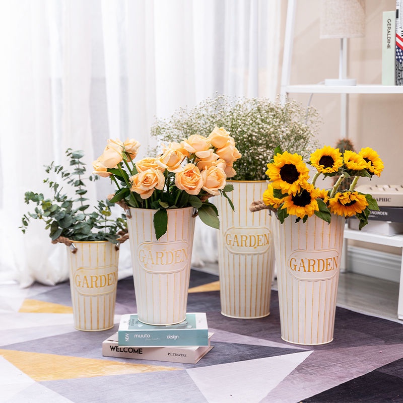 Chậu hoa sắt Ruslife xô cắm hoa trang trí Garden bình thiếc lọ decor Vintage nhiều mẫu