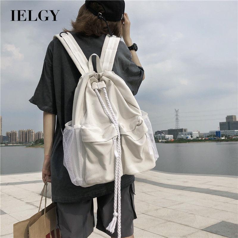 Balo IELGY vải canvas thiết kế rút dây phong cách Hàn Quốc cổ điển sức chứa lớn thời trang cho nữ