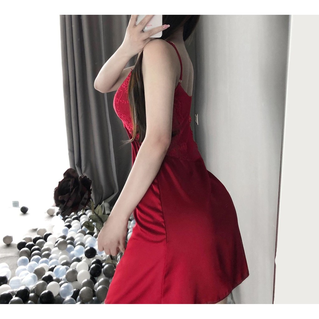 Váy ngủ hai dây lụa satin sexy cao cấp Đầm mặc nhà gợi cảm quyến rũ Mã 2