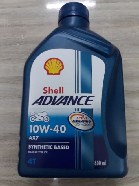 Dầu nhớt bán tổng hợp xe số và xe tay côn Shell Advance AX7 10W-40 800ml