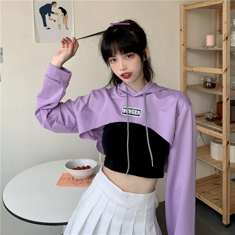 Set áo croptop Maoshop ôm body tay dài phong cách ulzzang Hàn Quốc, Áo hoodie croptop 2 món cá tính - C65 | BigBuy360 - bigbuy360.vn