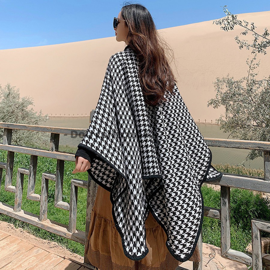 [Nowship2h] Khăn Choàng Quàng Cổ (Khăn Cashmere) Len Cao Cấp Họa Tiết Houndstooth Viền Đen Thời Trang Thu Đông - Mã LN12