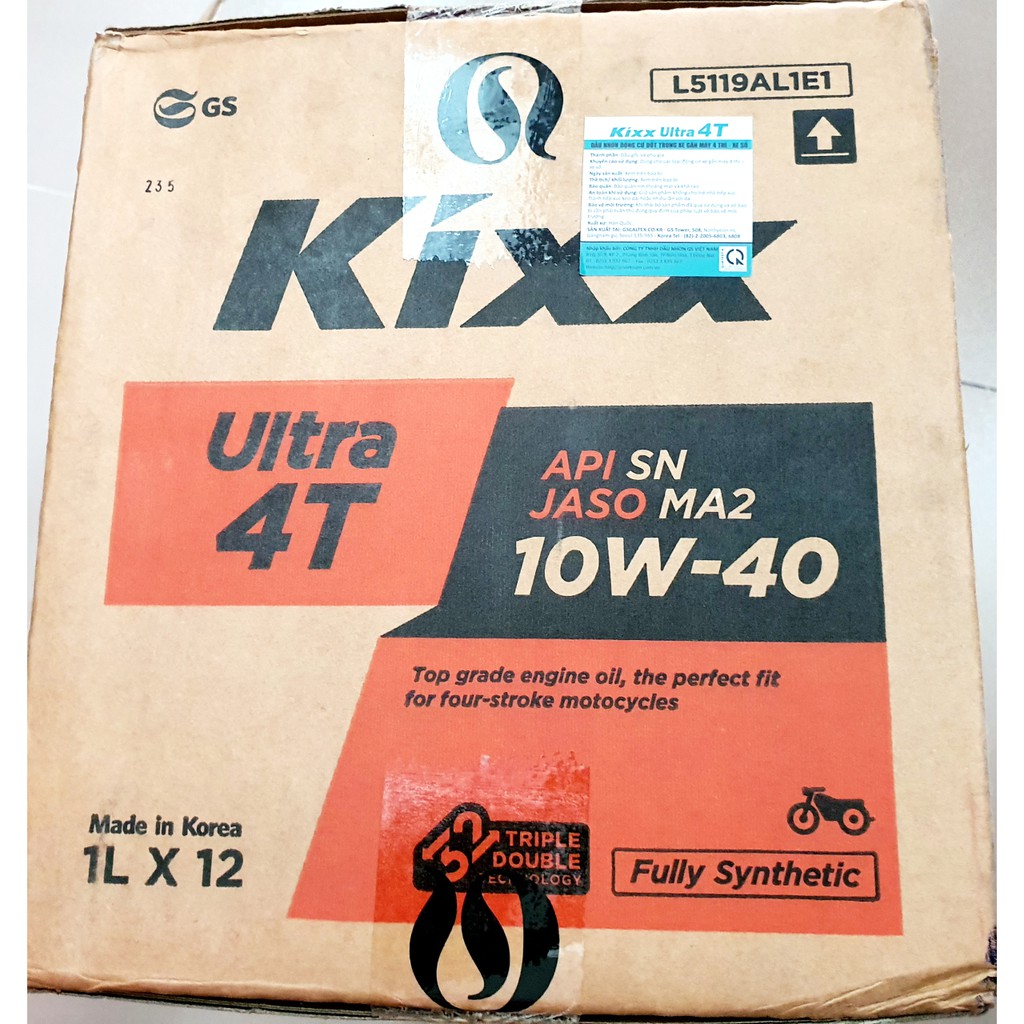 Thùng 12 chai nhớt xe số cao cấp Kixx Ultra 10W40 1L