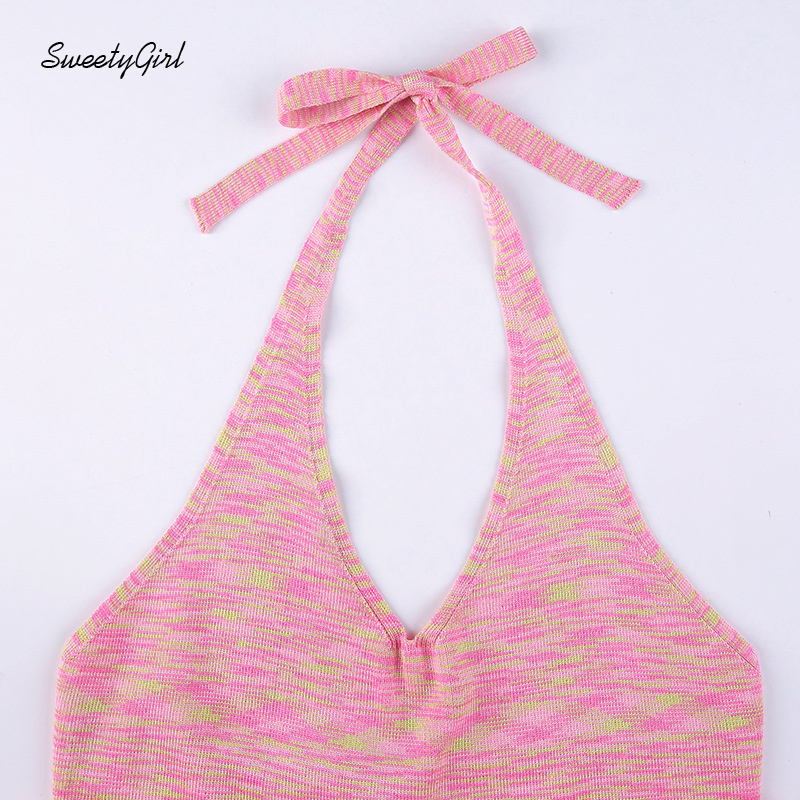 Đầm dệt kim nữ sát nách cổ chữ U kẻ sọc thời trang