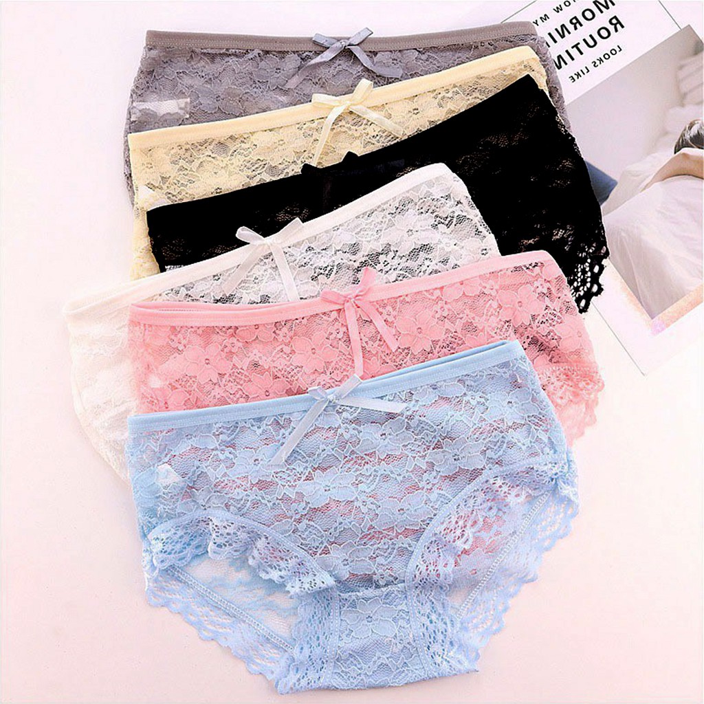 Bộ 10 quần lót ren mềm mịn gợi cảm cho nữ, chất liệu cotton kháng khuẩn tốt