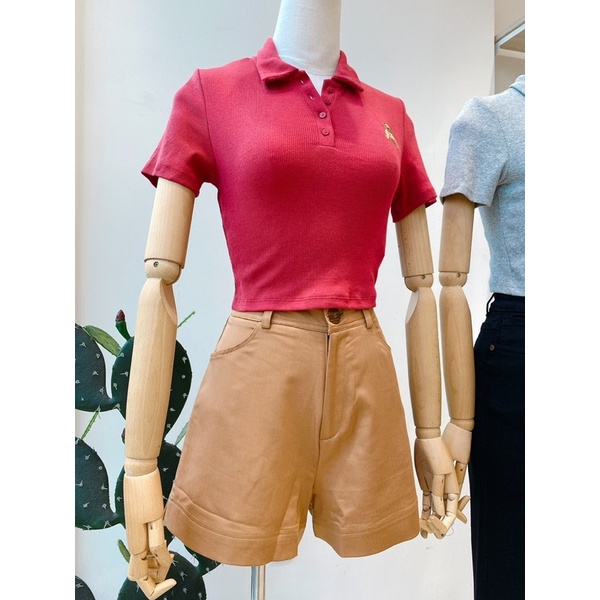 Áo thun crop cổ polo thêu gấu - HD29