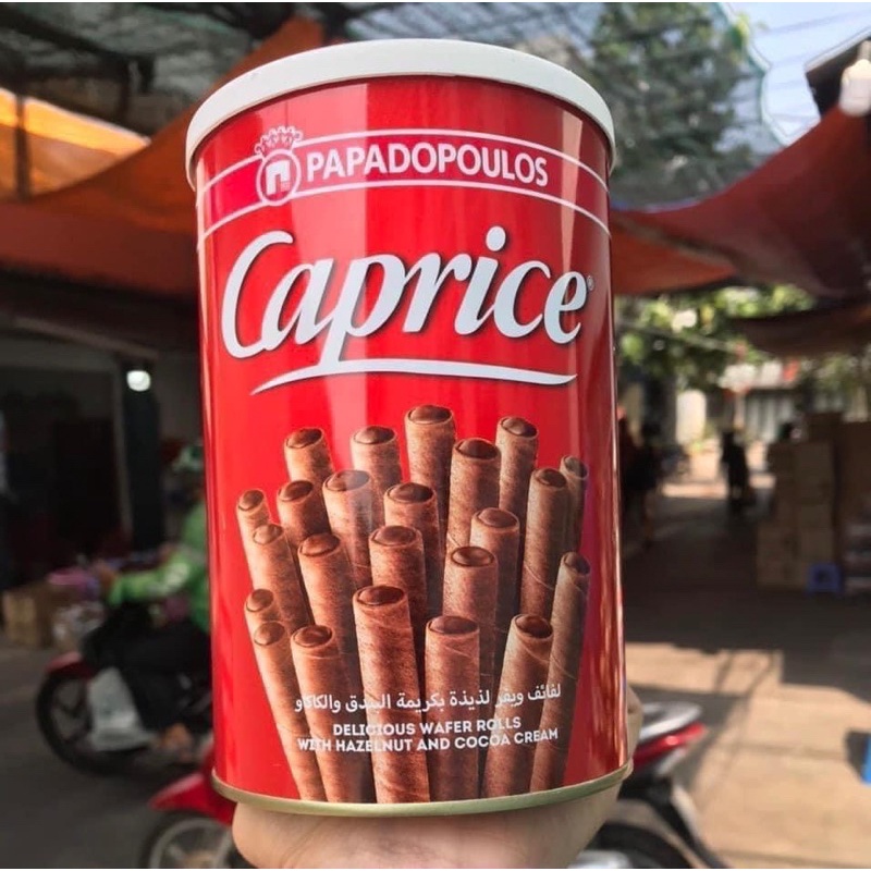 BÁNH QUẾ CACAO NHÂN KEM &amp; HẠT PHỈ CAO CẤP CAPRICE CỦA HY LẠP Lon 530Gr